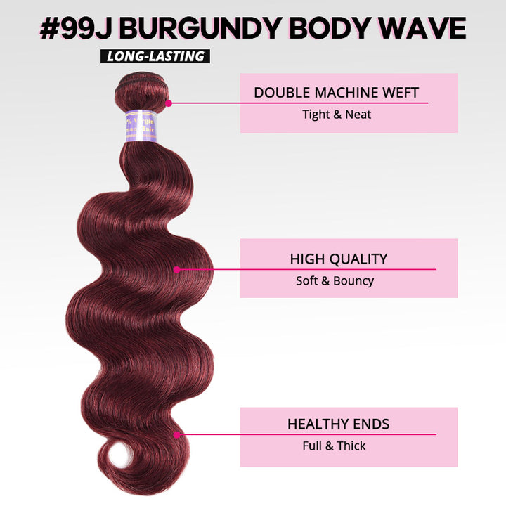 Burgundy 99J Bundles with 2x6 HD Closure Deep Parting Body Wave 3 Bundles Brazilian Human Hair Weave