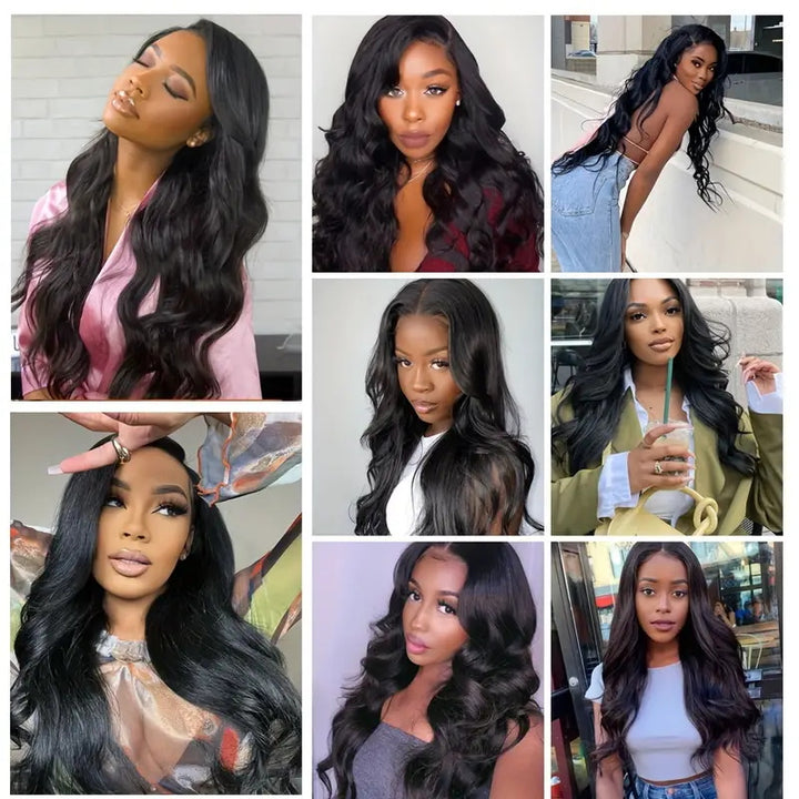 Allove Hair Brazilian Body Wave Human Hair 3 Bundles with 5*5 Transparent Lace Closure