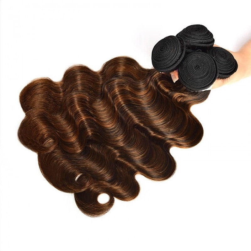 Highlight #FB30 Body Wave Hair 4 Bundles With 4x4 Transparent Lace Closure