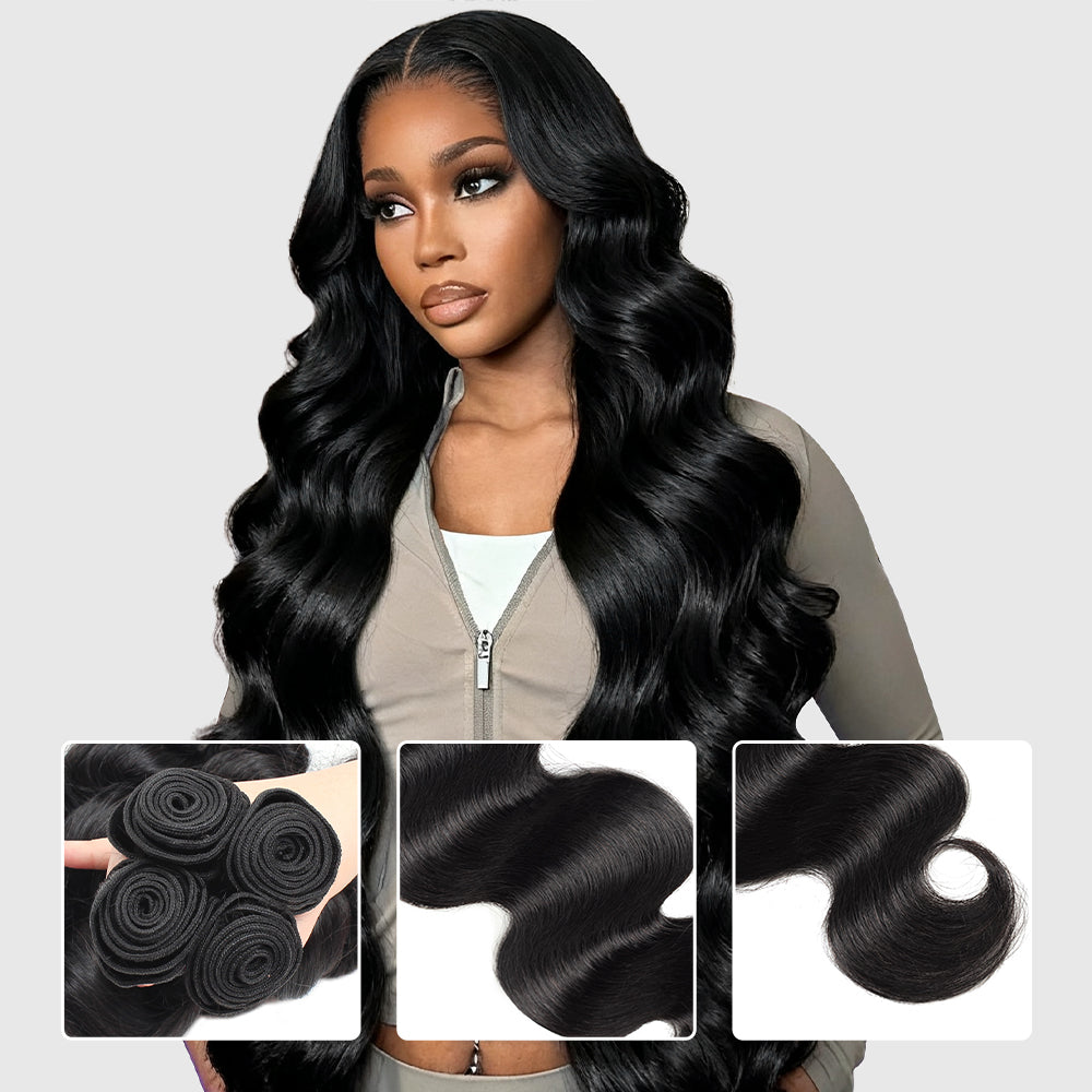 30-38 Inch Long Body Wave Hair Bundles for Sew In 100% Human Hair Weave for Black Women - AlloveHair