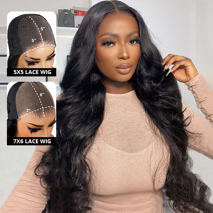 Brazilian Human Hair 5x5 & 7x6 Glueless Lace Wig | Body Wave 200% Density | HD Transparent Lace | Pre-Plucked with Baby Hair - AlloveHair