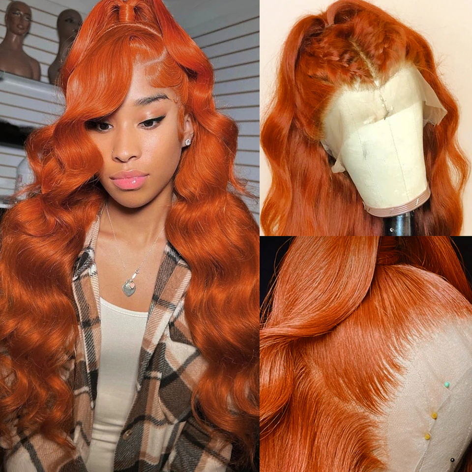 Ginger Colored 13x6 HD Lace Frontal Wig Body Wave Human Hair Wigs with Pre Plucked