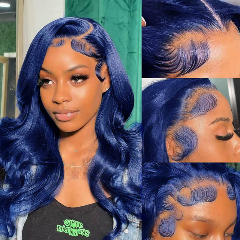 Flawless Blue - Allove Hair Navy Blue Human Hair 13x4 HD Glueless Lace Frontal Wig