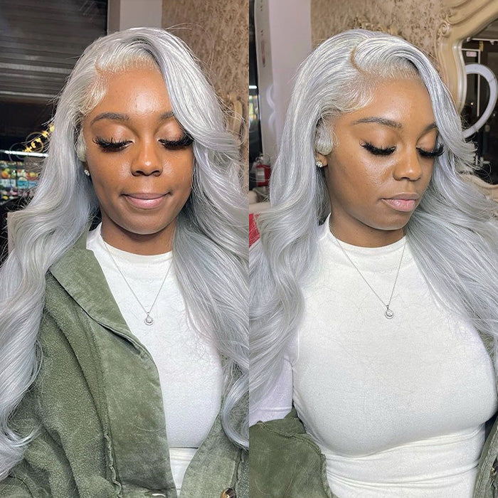 Silver Grey Body Wave Human Hair Wig HD 13x4 Lace Front Wigs Virgin Remy Human Hair Wig