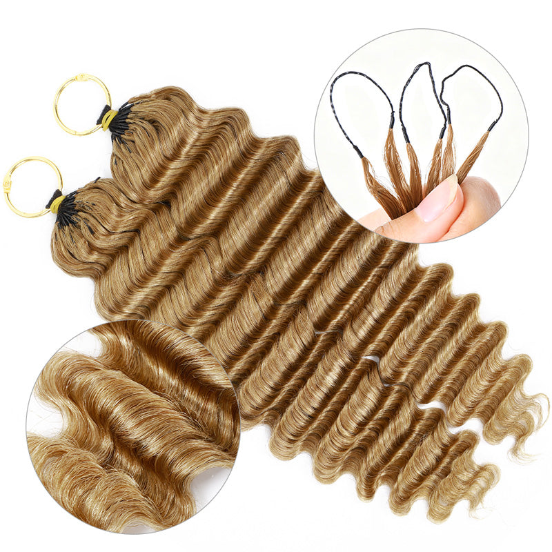 Seamless Deep Wave Crochet Hair #27 Honey Blonde Machine Made Feather Crochet Human Hair Extension
