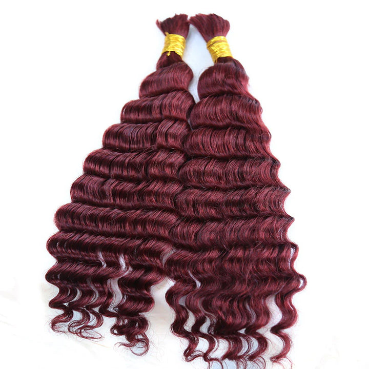 Allove Hair #99j Burgundy Deep Wave Bulk Human Hair For Braiding No Weft Boho Braids Hair Extensions