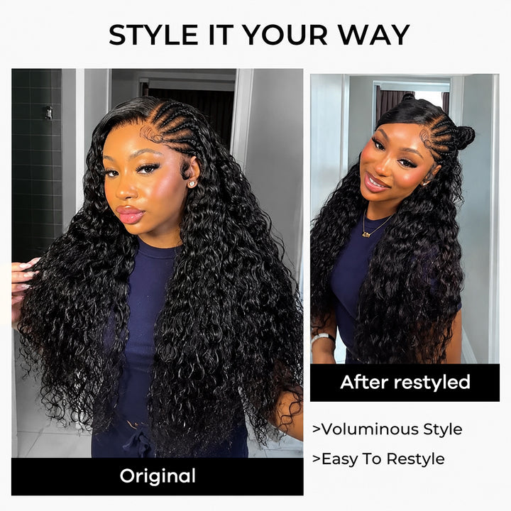 30 32 Inch Side Part Pre-Braided Water Wave 13x4 13x6 HD Lace Frontal Ready To Go Wigs 250% Density