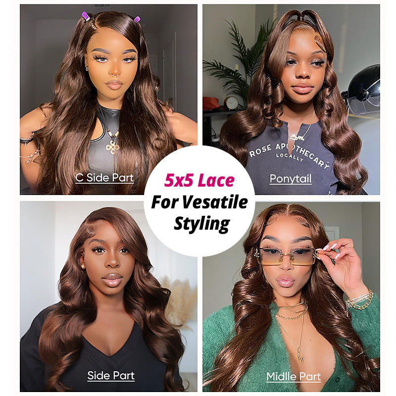 #4 Dark Brown Colored Human Hair Wigs 200% Density Straight And Body Wave Skin Melt 5x5 HD Lace Front Wigs - AlloveHair