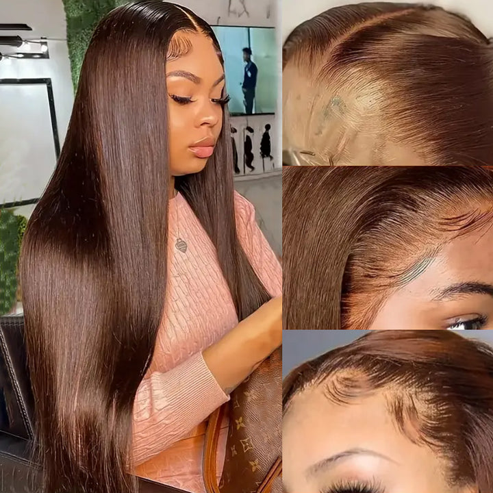 32Inch Wear And Go #4 Chocolate Brown Barbie Colored Straight Human Hair 13x4 HD Glueless Lace Frontal Wig
