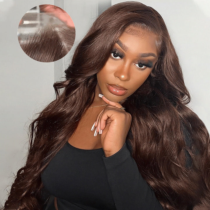 #4 Dark Brown Colored Human Hair Wigs 200% Density Straight And Body Wave Skin Melt 5x5 HD Lace Front Wigs - AlloveHair