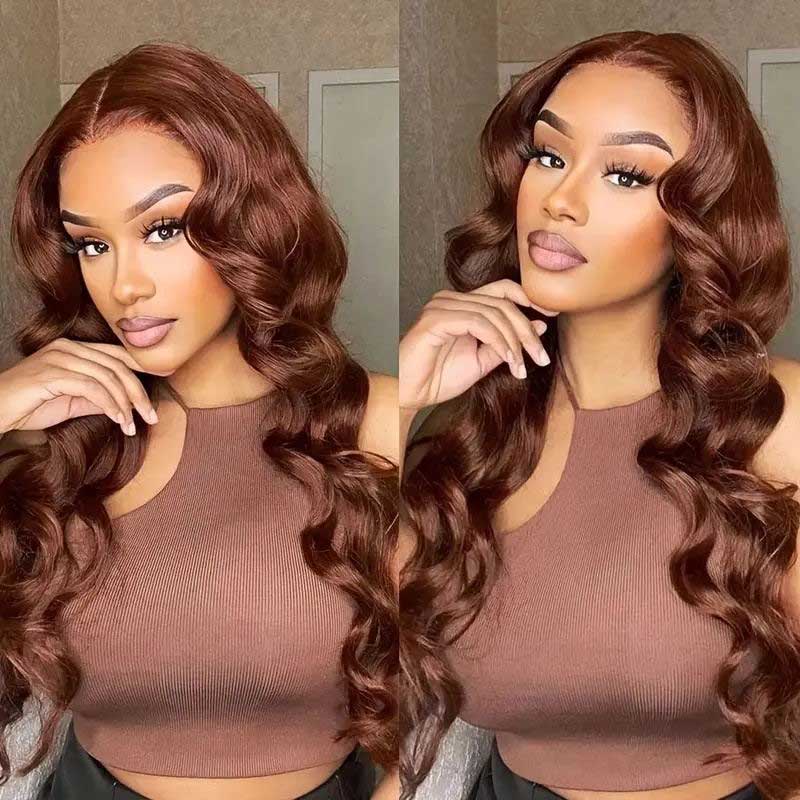 Chocolate Brown Colored Body Wave Human Hair Wig 13x4 HD Transparent Lace Front Wigs