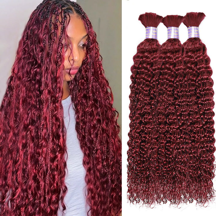 Allove Hair #99j Burgundy Deep Wave Bulk Human Hair For Braiding No Weft Boho Braids Hair Extensions - AlloveHair