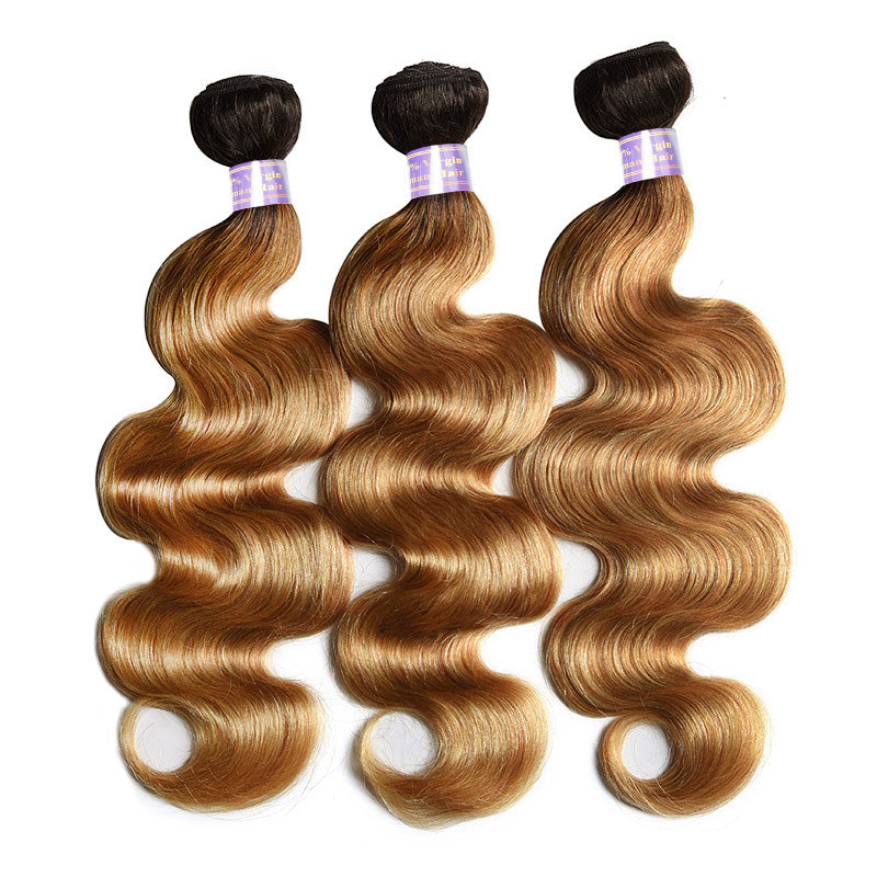Ombre Honey Blonde Color Brazilian Body Wave Hair 3 Bundles Human Hair Weave - AlloveHair