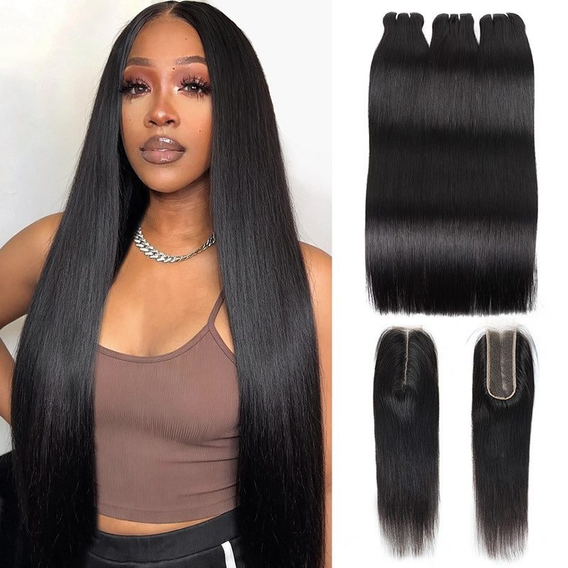 30 Inch Raw Virgin Human Hair Bundles 15A Brazilian Straight Hair for Quick Weave Traditional Sew in Extension - AlloveHair