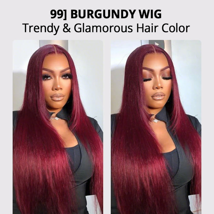 200% Density 99J Burgundy Color Straight And Body Wave 5*5 Glueless Wigs for Beginners Wine Red Wigs