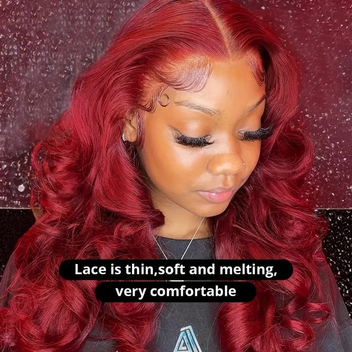 30Inch 99J Body Wave Lace Front Wig 13x4 HD Transparent Lace Front Human Hair Wigs With 3 Cap Sizes