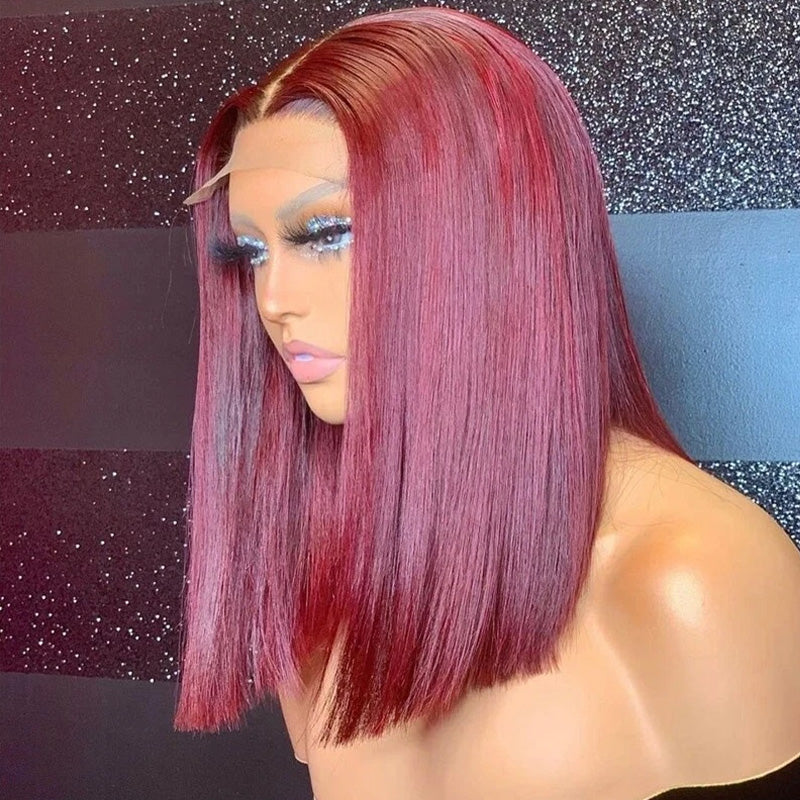 Premium Colored Short Bob Wig Pre Plucked 13x4 Lace Front Straight Hair Wig 200% Density - AlloveHair