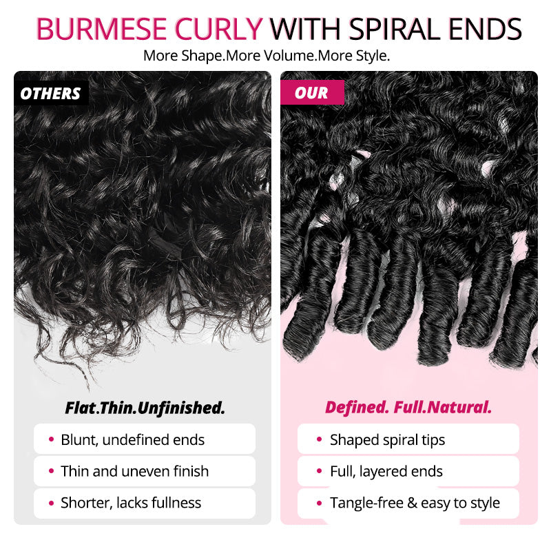 Burmese Curly Glueless Wig Pre-Cut Lace 7x6/13x6 HD Lace Front Wear Go Wig With Finger Coils Ends - AlloveHair