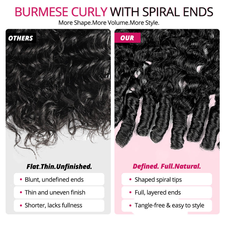 Burmese Curly Glueless Wig Pre-Cut Lace 7x6/13x6 HD Lace Front Wear Go Wig With Finger Coils Ends - AlloveHair