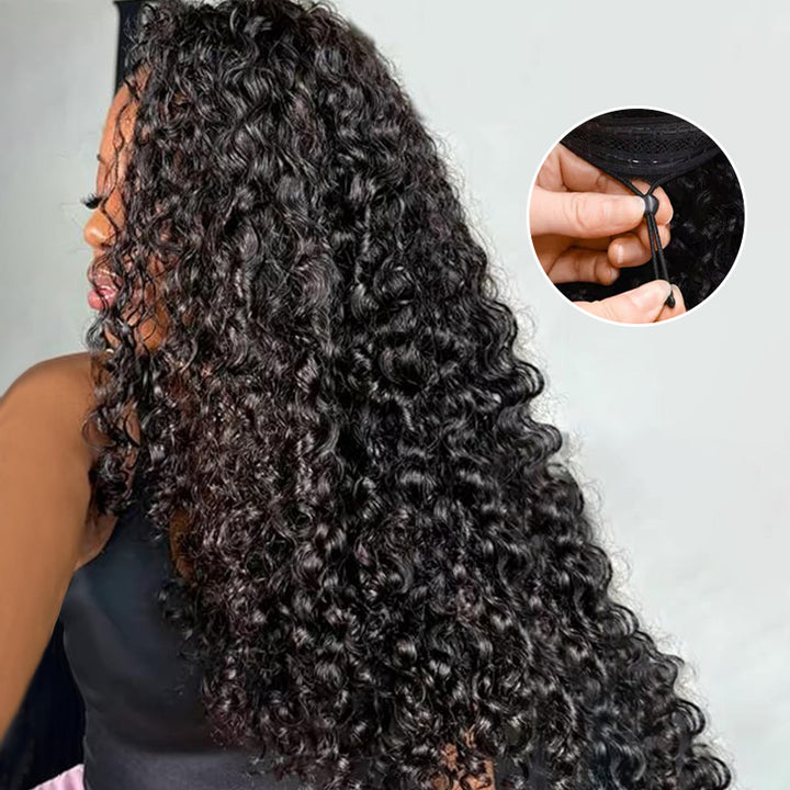 Burmese Curly V Part Wig Human Hair Ready To Wear Glueless Wig with Drawstring