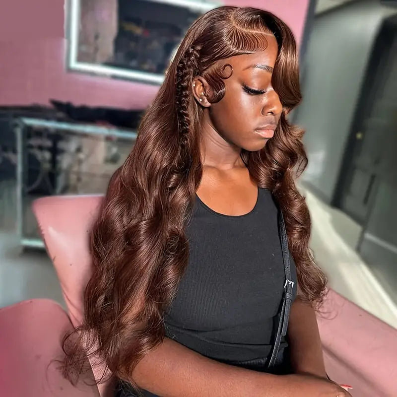 Allove Hair #4 Brown Colored Brazilian Body Wave 3 Bundles with 4x4 Transparent Lace Closure Human Hair Extensions