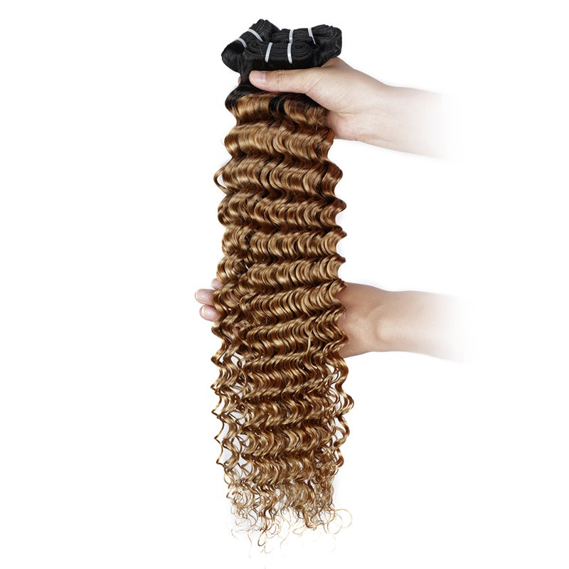 Allove Hair 3Pcs 1B/27# Ombre Deep Wave Human Hair Bundles For Woman