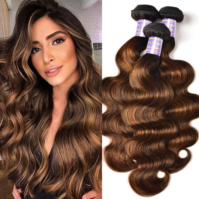 Allove Hair #FB30 Brown Balayage Highlight Body Wave Human Hair Bundles