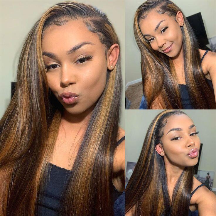 #FB30 Brown Balayage Highlight13x4/13x6/5x5 Body Wave/Straight HD Lace Frontal Bleach Knots Pre-Plucked Easy Wear And Go Wig