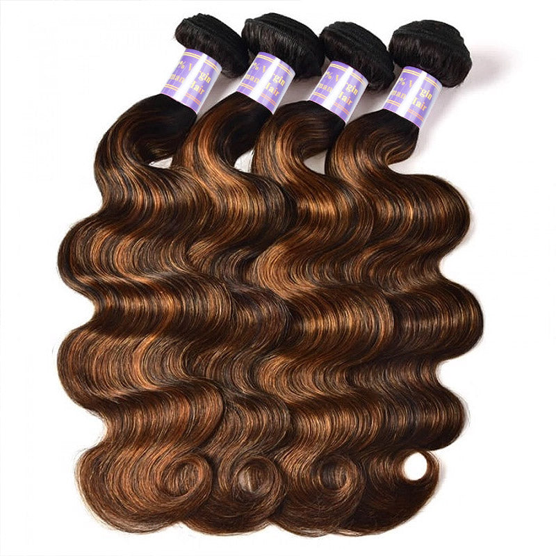 Allove Hair Brown Balayage #FB30 Ombre Body Wave Human Hair Weave 4 Bundles