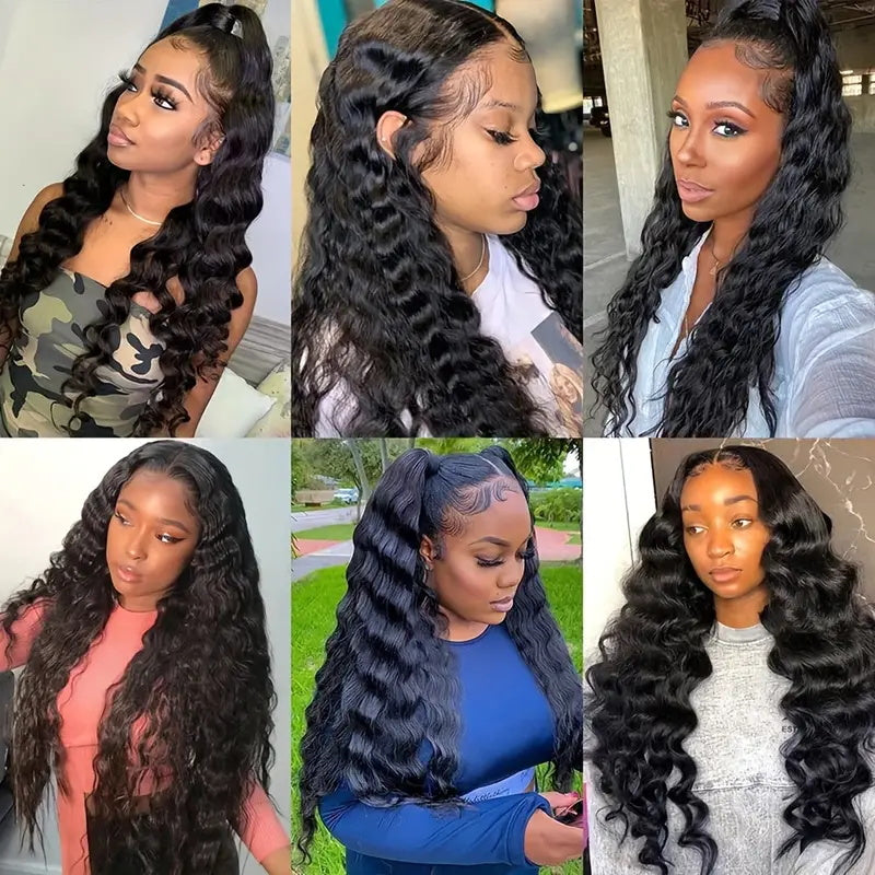 Allove Hair Peruvian Loose Deep Wave 3 Bundles with 13x4 HD Lace Frontal Closure