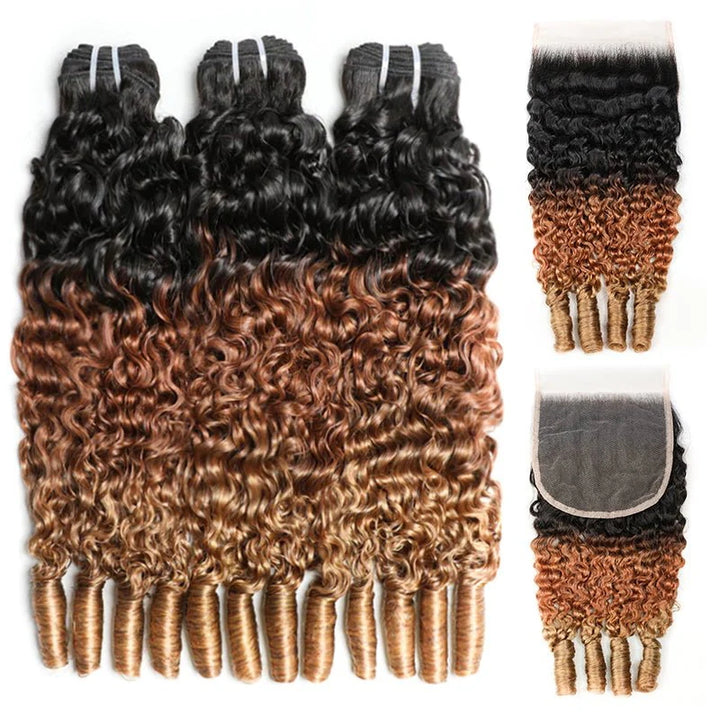 Allove T1B/30/27 Ombre Color Bundles 3PCS Burmese Curly Brazilian Human Hair Extension - AlloveHair