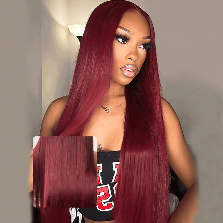 200% Density 99J Burgundy Color Straight And Body Wave 5*5 Glueless Wigs for Beginners Wine Red Wigs