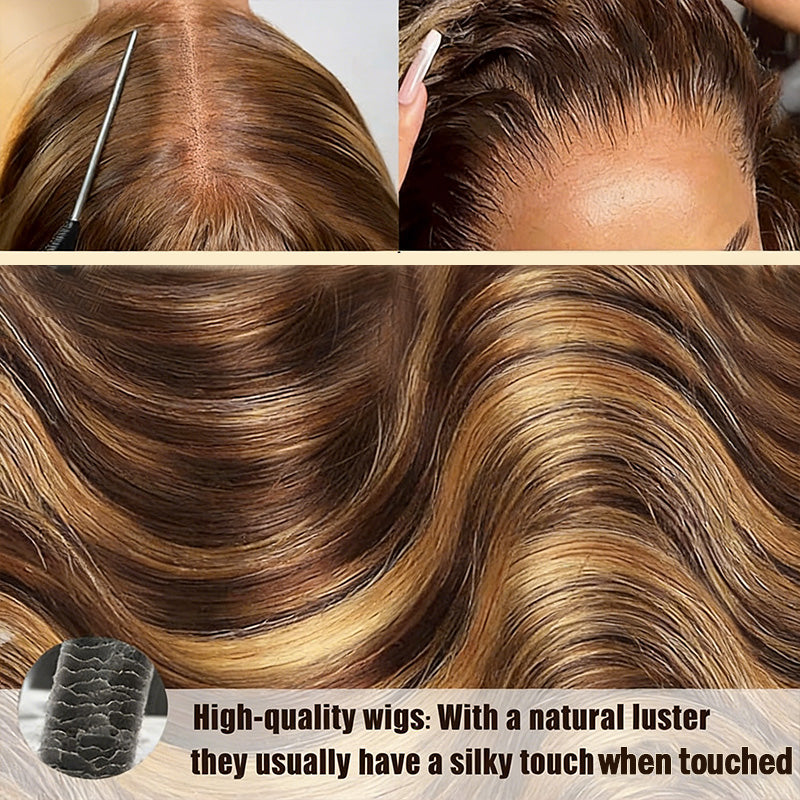 Highlights Piano Color #4/27 Straight And Body Wave 5*5 Glueless Ready To Go Wig 200% Density Thick Hair