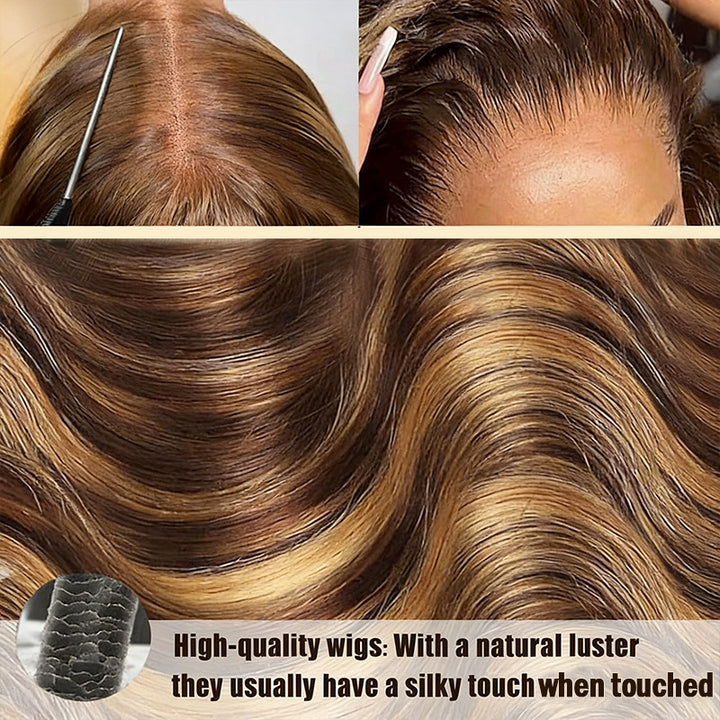 Highlights Piano Color #4/27 Straight And Body Wave 5*5 Glueless Ready To Go Wig 200% Density Thick Hair