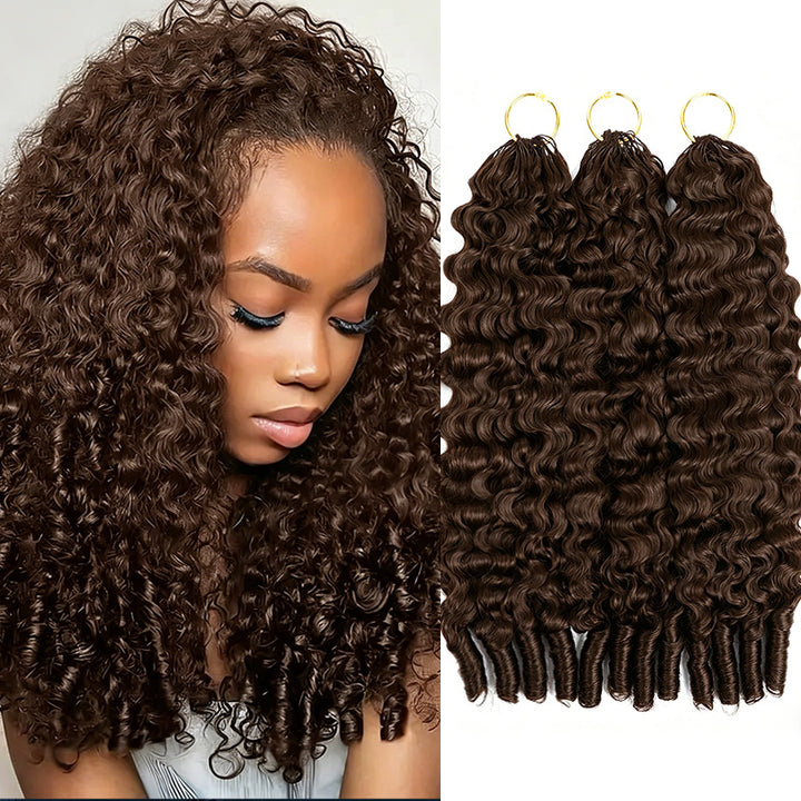 #4 Chocolate Brown Burmese Curly Feather Crochet Human Hair for Braiding No Weft Human Hair Extensions - AlloveHair