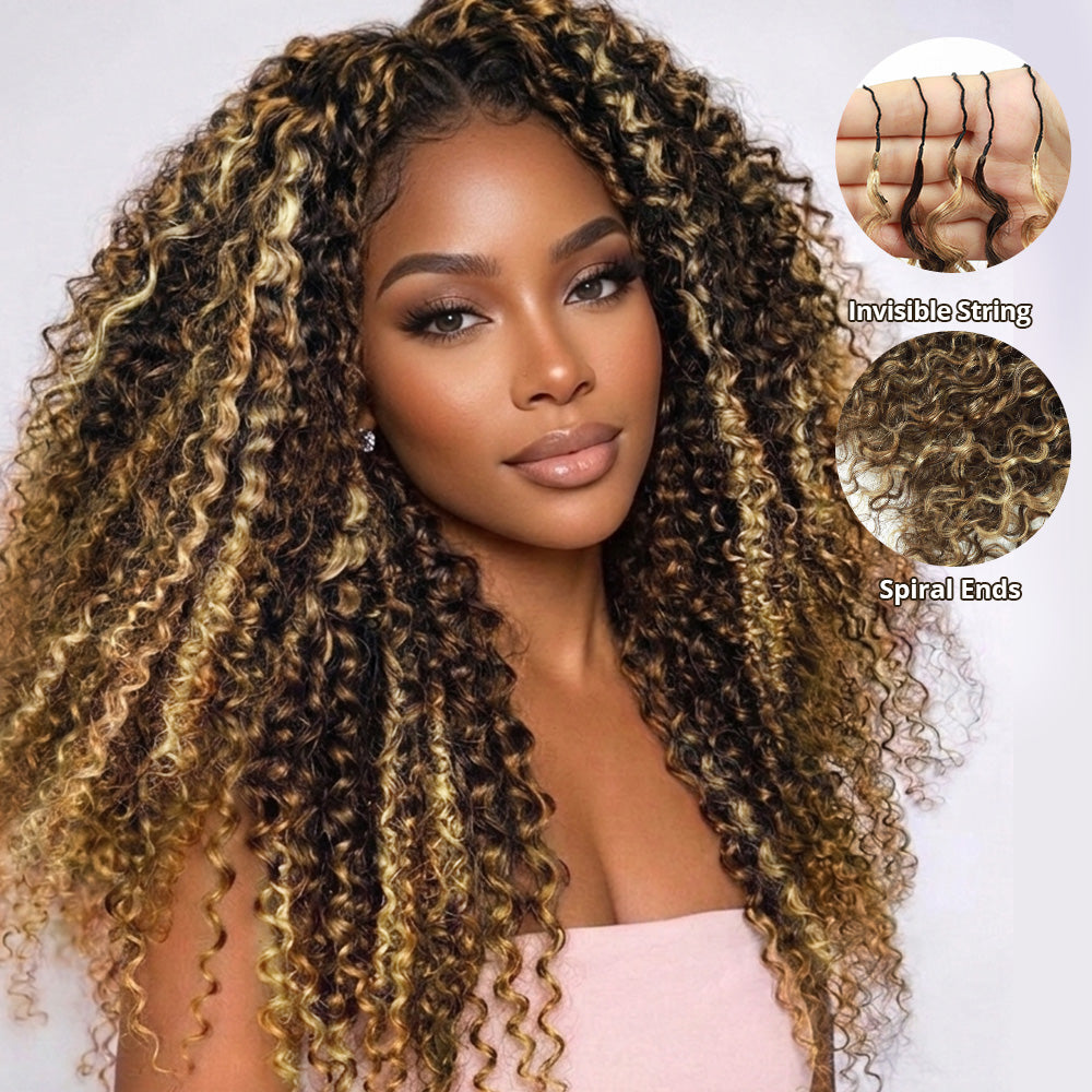 P4/27 Kinky Curly Feather Crochet Human Hair Highlight Boho Braids Crochet Weave Hair Extensions Pre Separated Hair Bundles
