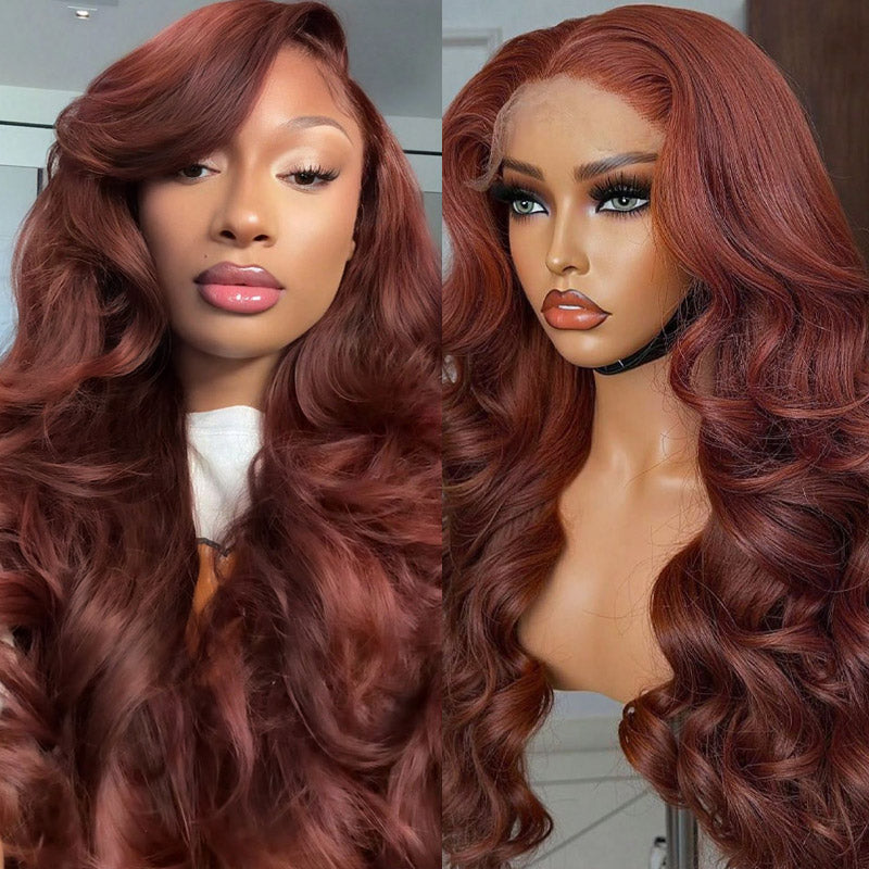 Allove Auburn Brown Barbie Hair Body Wave 13x4 HD Glueless Lace Frontal Human Hair Wigs - AlloveHair