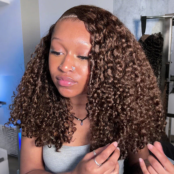 250% Density Burmese Curly Glueless Wig #4 Chocolate Brown Color 7x6/13x6 HD Lace Front Wigs Human Hair