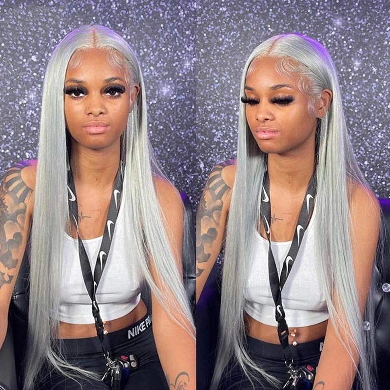 32Inch Silver Grey Wear to Go 13x4 Straight Hair HD Lace Front Wigs Barbie Hair Pre Plucked