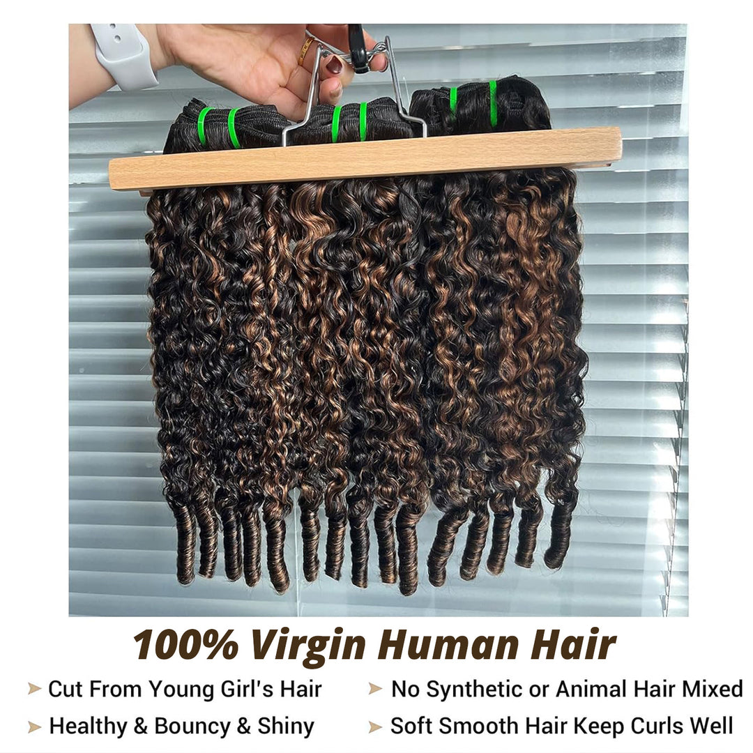 P1B/30 Burmese Curly Hair Bundles Highlight Ombre Color 100% Human Hair Bundles End with Spiral Curls 1 3 4 Hair Bundles Deal