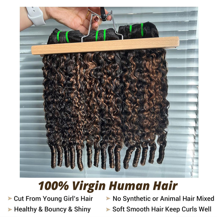 P1B/30 Burmese Curly Hair Bundles Highlight Ombre Color 100% Human Hair Bundles End with Spiral Curls 1 3 4 Hair Bundles Deal