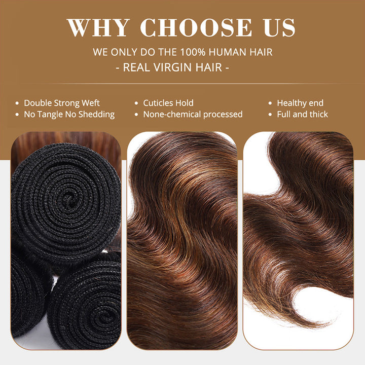 [Ship From US] Allove Hair #FB30 Brown Balayage Highlight Body Wave Human Raw Hair Bundles - AlloveHair