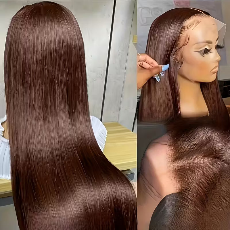 30 Inch Chocolate Brown Straight Hair 13x6 HD Lace Front Wigs 100% Glueless Human Hair Wig