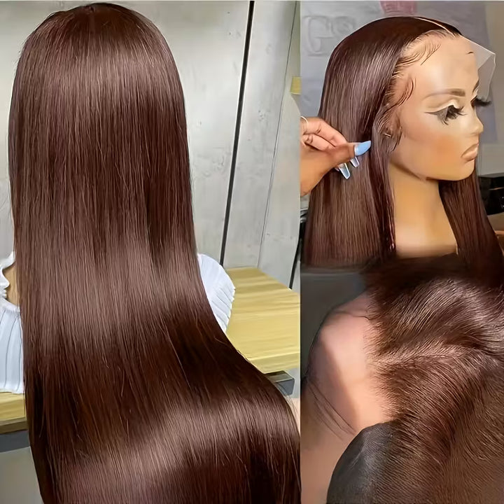 30 Inch Chocolate Brown Straight Hair 13x6 HD Lace Front Wigs 100% Glueless Human Hair Wig