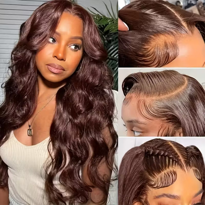 Brown Wig Body Wave 13x6 Full Lace Front Wigs 4# Chocolate Brown Colored Human Hair Wigs