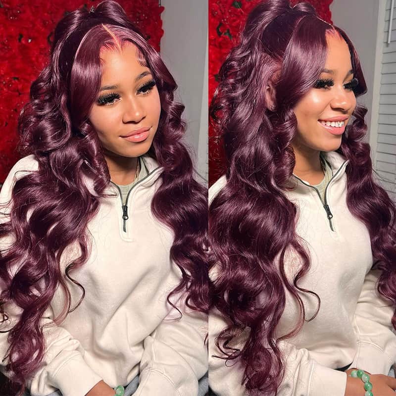 Trendy Dark Purple Plum Colored 13x4 13x6 5x5 Lace Front Silky Straight/Body Wave Wig