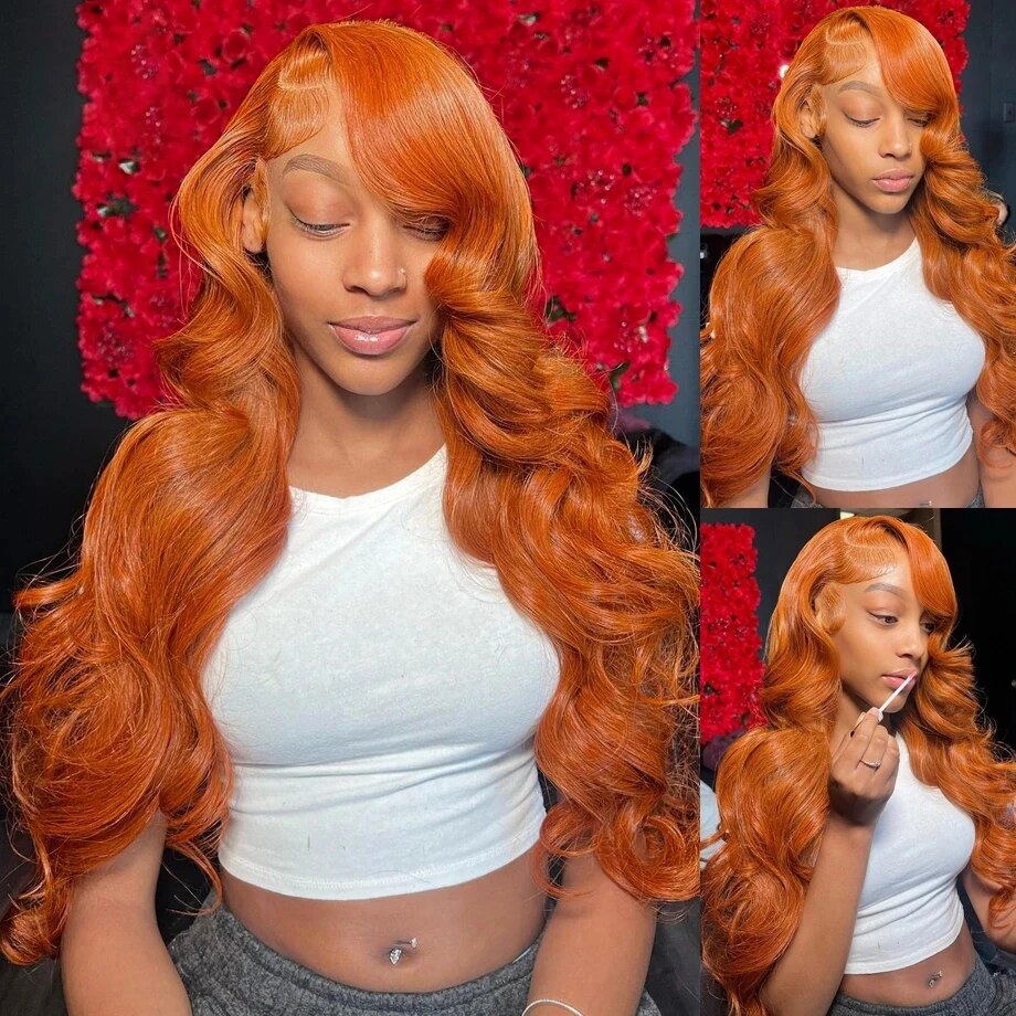 Ginger Orange Color Glueless 13x4 Undetectable HD Lace Frontal Wig Body Wave Human Hair Wigs