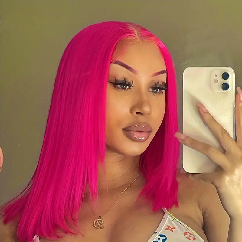 Allove Pink/Green/Blue Colored Straight BOB Lace Front Wigs 150% Density Virgin Human Hair Wigs