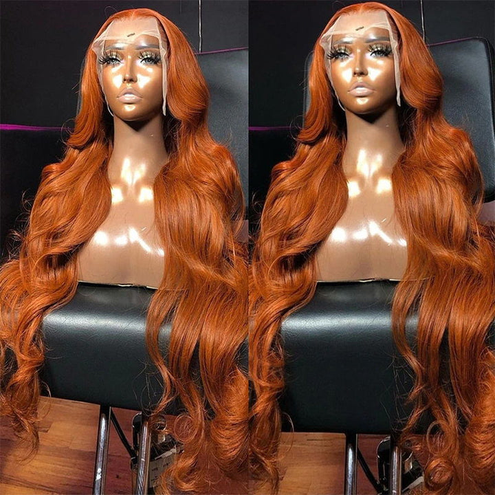 Ginger Colored 13x6 HD Lace Frontal Wig Body Wave Human Hair Wigs with Pre Plucked