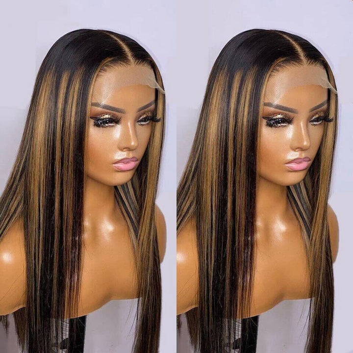 #FB30 Brown Balayage Highlight13x4/13x6/5x5 Body Wave/Straight HD Lace Frontal Bleach Knots Pre-Plucked Easy Wear And Go Wig